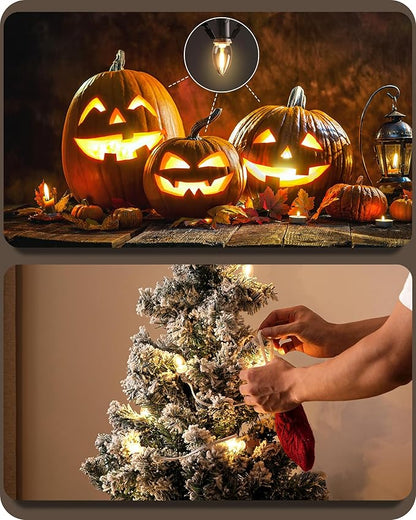 Christmas Village Lights, Decoration String Lights 9Ft with 3 C7 LED Bulbs, Warm White, with Male and Female Plugs, for Christmas Snow House,Pumpkin Crafts,Holiday W05VL05 Village Lights
