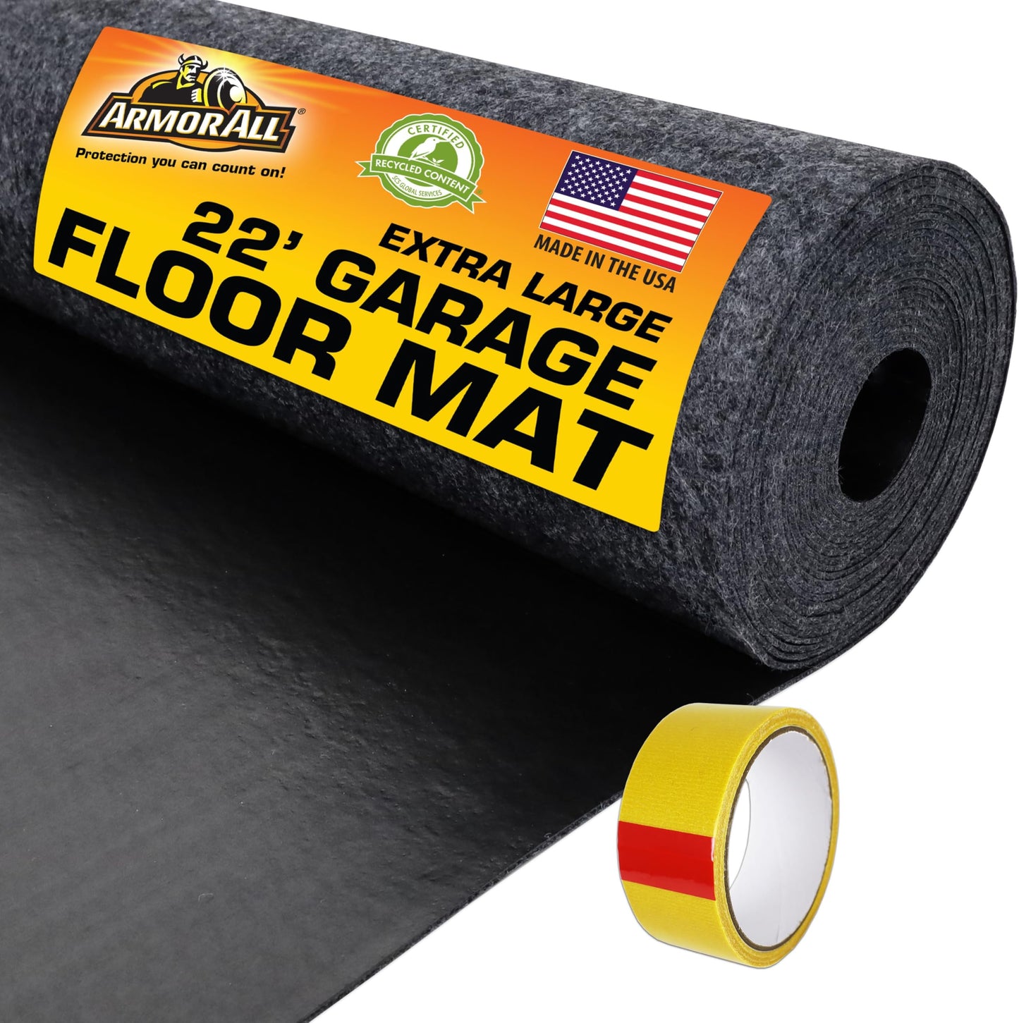 Armor All Jumbo XXL Garage Floor Mat (22' x 8'10"), Waterproof Garage Flooring, Absorbent, Premium Oil Spill Resistant Garage Pad, Durable, Protects Surfaces (Includes Double Sided Tape) (USA Made)