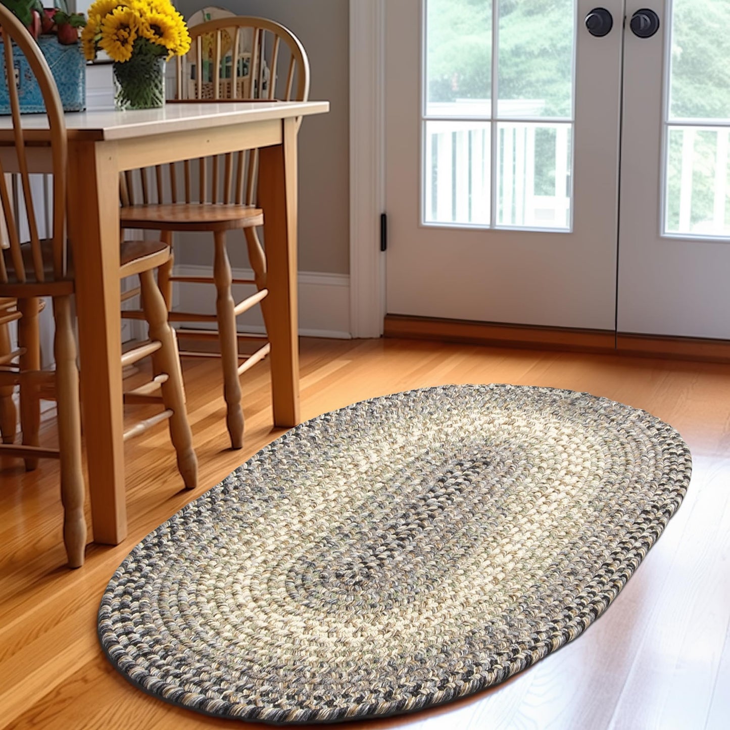 Super Area Rugs Braided Rugs 2X3 Farmhouse Kitchen Rug - Ridgewood Gray Braided Rug for Living Room - Reversible - Indoor/Outdoor - Made in USA - Graphite/Beige, 2' X 3' Oval