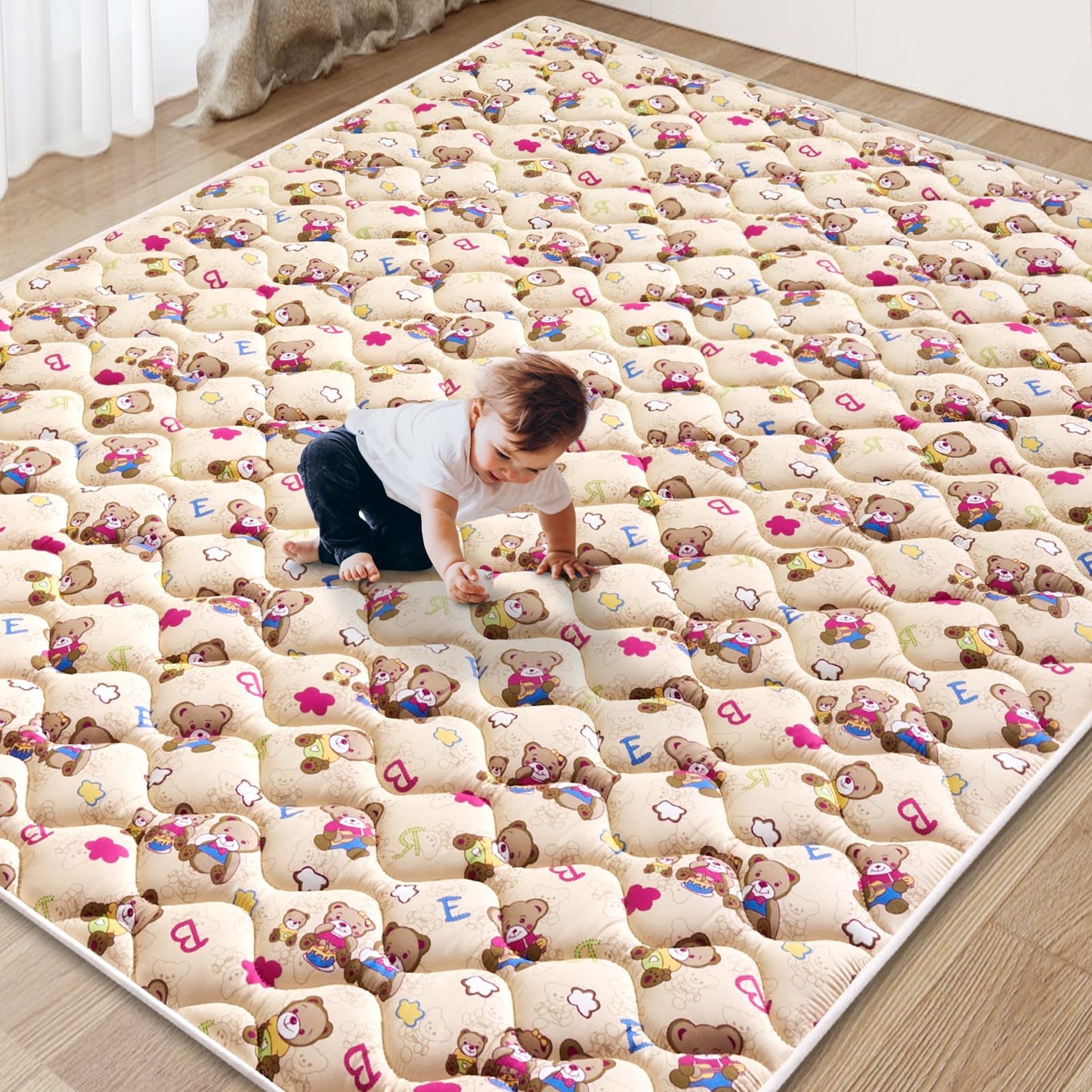 Baby Play Mat - 71" X 59",Premium Thicker Foam One-Piece Machine Washable, Extra Large Anti-Slip Soft Cushioning Foam Playmats for Babies and Toddlers, Foldable Baby Crawling Mat for Playpen