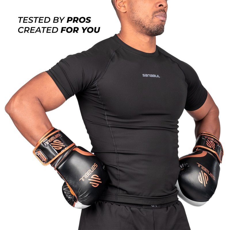 Sanabul Essential Gel Boxing Gloves for Men & Women, Kickboxing MMA, Muay Thai Gloves and Heavy Bag Training Punching & Sparring, Black/Copper 10 oz