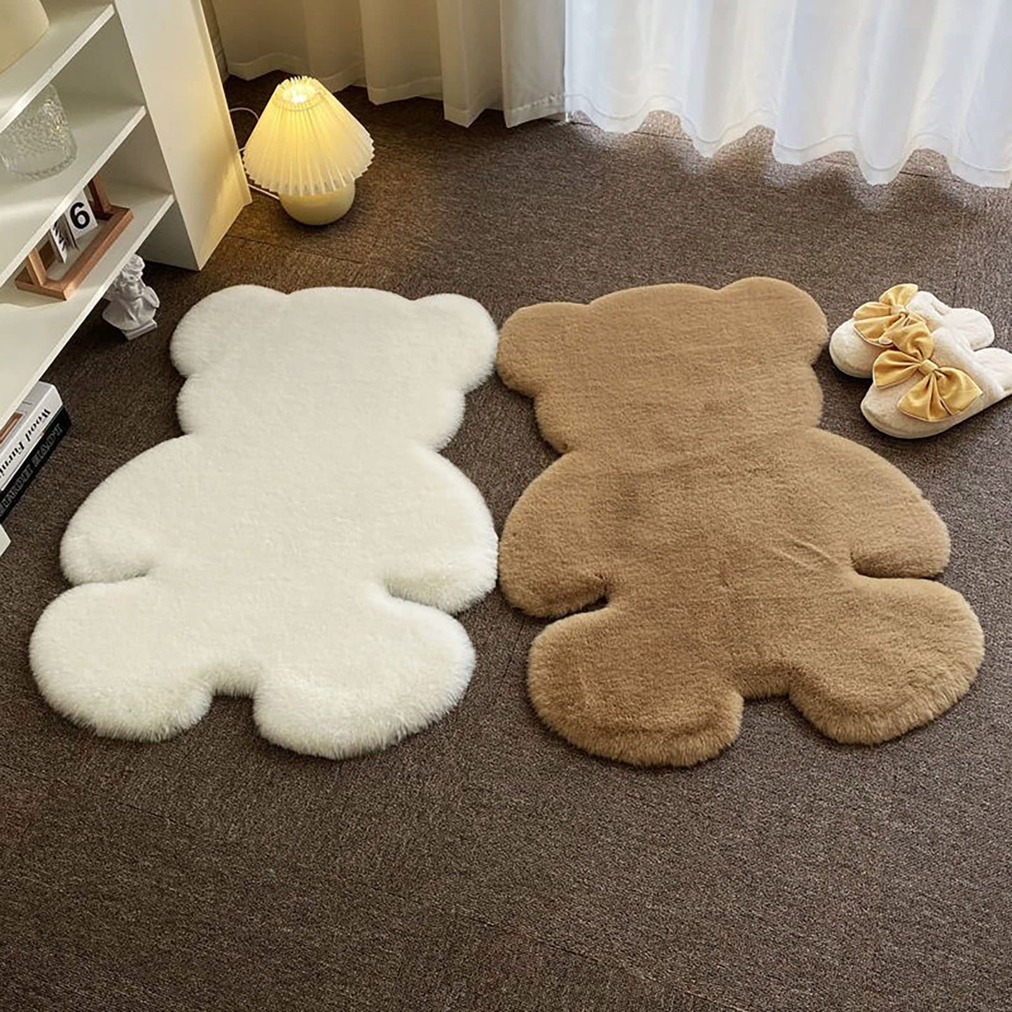 TENNOLA 2.5x3.4 ft Small Bear Soft Fluffy Rug, Shag Faux Sheepskin Fur Rug Fuzzy Shaggy Area Rug Cute Plush Carpet for Nursery Kids Girls Bedroom Room Aesthetic Living Room Floor Home Decor, Brown