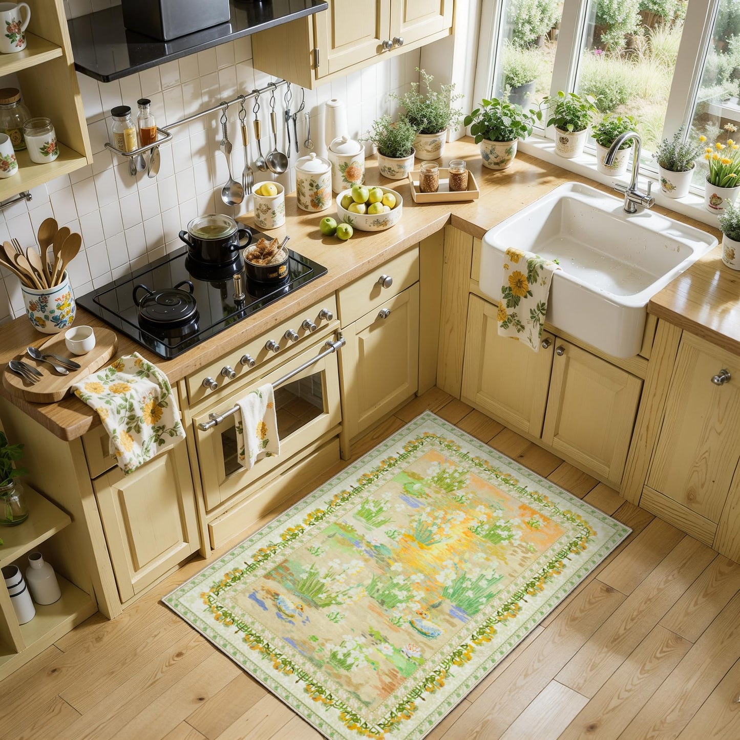 SERISSA 2x3 Small Area Rug for Entryway, Washable Impressionist Floral Indoor Doormat, Non-Slip Low Pile Accent Rug for Entrance Kitchen Bedroom Laundry Room, Beige