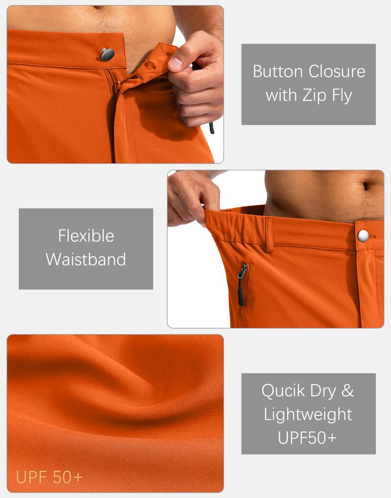 Pudolla Men's Hiking Cargo Shorts 9" Lightweight Outdoor Work Shorts for Men Travel Golf Camping Casual with 5 Zipper Pockets(Orange XX-Large)