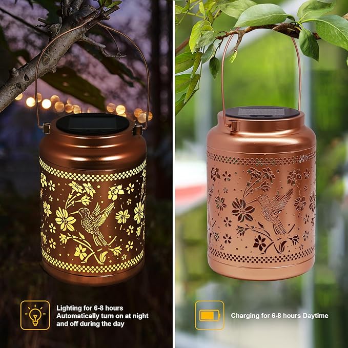 Solar Lanterns Outdoor Garden Decor- Hummingbird Solar Lights Waterproof Decorative Gifts for Women Mom Grandma Hanging Hummingbird Lights Gardening Gift for Outside for Yard, Patio, Backyard, Farm