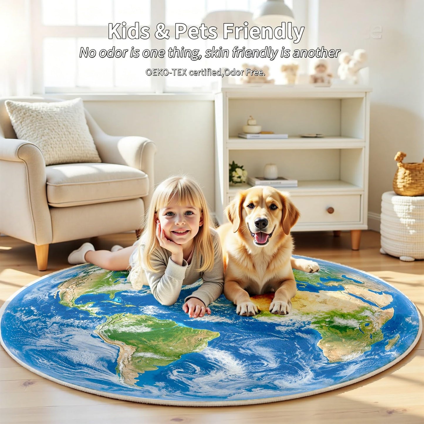 Earth World Map Round Carpet 2Ft, Astronomy Galaxy Planet Circle Area Rug, Washable Non Slip Low Pile Space Floor Mat for Bedroom Living Room Study Home Office Decor