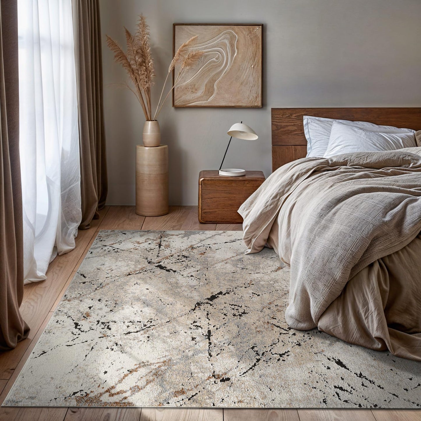 Rugshop Drifted Marble Abstract Area Rug Durable, Kid & Pet Friendly Gray, Ivory, Neutral Tones 5' x 7' Great for Living Rooms, Home Offices, or Breakfast Nooks