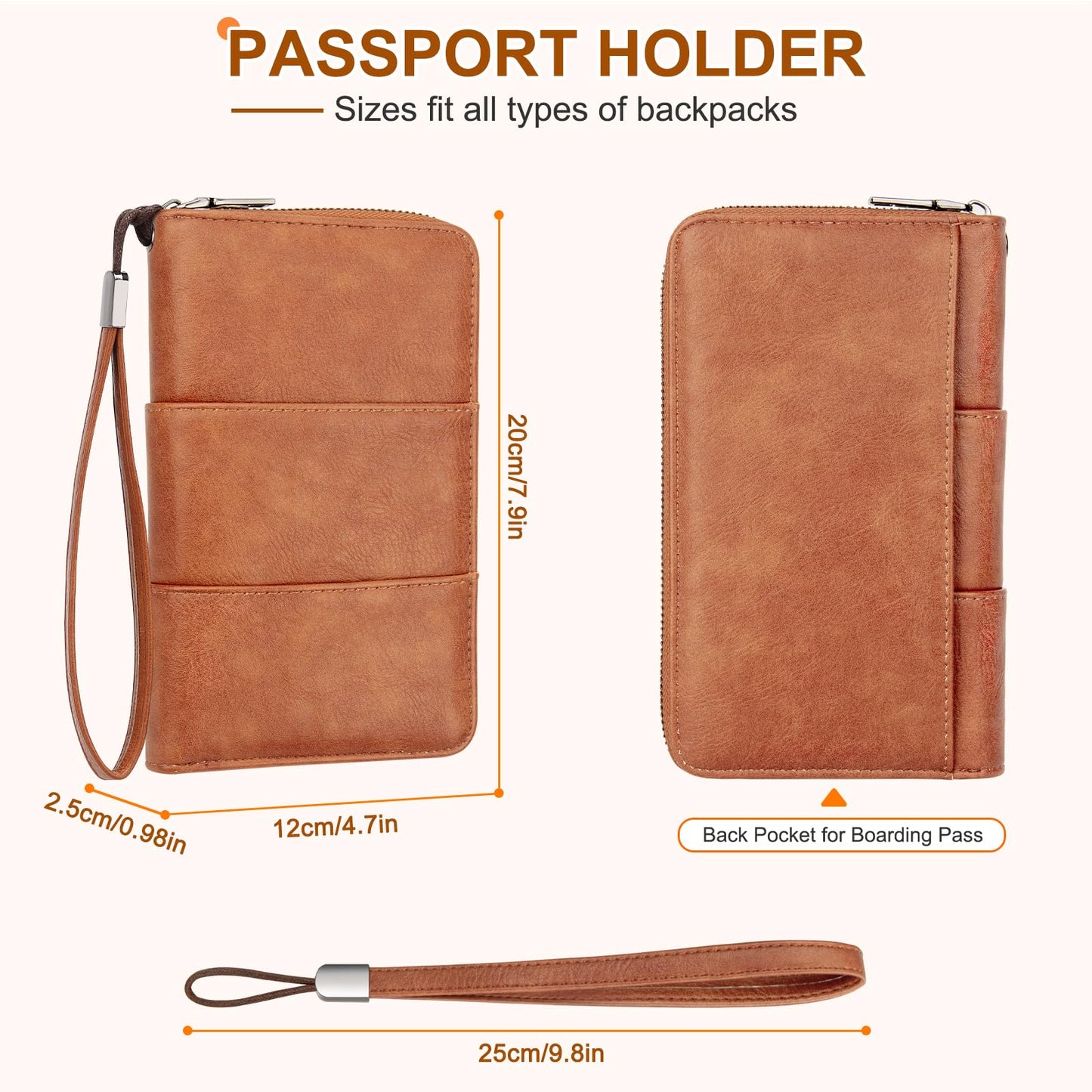ZENTREON Family Passport Holder Wallet with Zipper, RFID Blocking Travel Document Organizer, PU Leather Passport Wallet for Women Men, Passport Cover Travel Wallet for Boarding Pass, ID, Money, Ticket