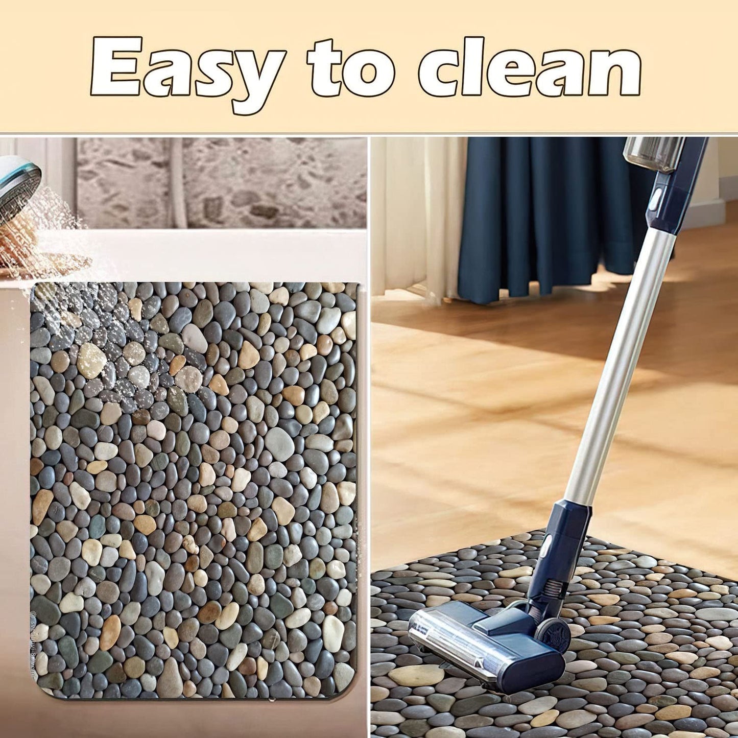 Rstick Pebble Stone Print Bathroom Rugs Non Slip Washable Cobblestone Pattern Bath Mat Small Rubber Backed Floor Mat 17"x24"