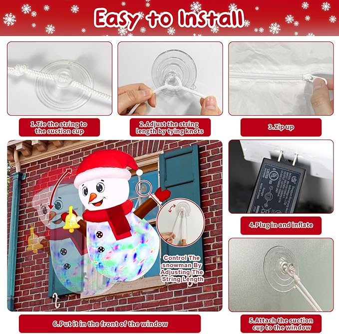 4ft Christmas Inflatables Decoration Outdoor Snowman Broke Out from Window with Built-in LED Rotating Color Lights Blow Up Christmas Decoration Outdoor Indoor Holiday Yard Garden Lawn Xmas Decor