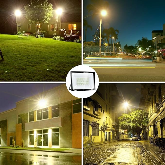 200W LED Flood Light Outdoor, 20000lm Super Bright Security Light, 1060W Equivalent, 3000K Warm White, IP66 Waterproof Outside Floodlights, LED Arena Light for Garage, Garden, Yard