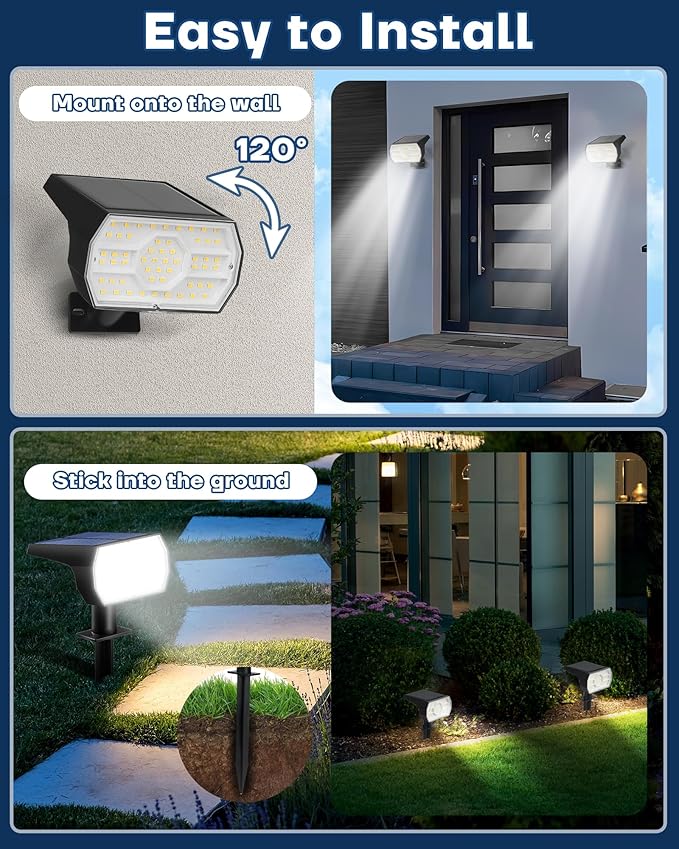 Kaxiida Solar Lights Outdoor Waterproof IP68, 3 Lighting Models Solar Powered Spot Lights Outdoor, 56LED Solar Light Dusk to Dawn for Yard Patio Garden Pathway Landscape Lighting (White, 10 Pack)