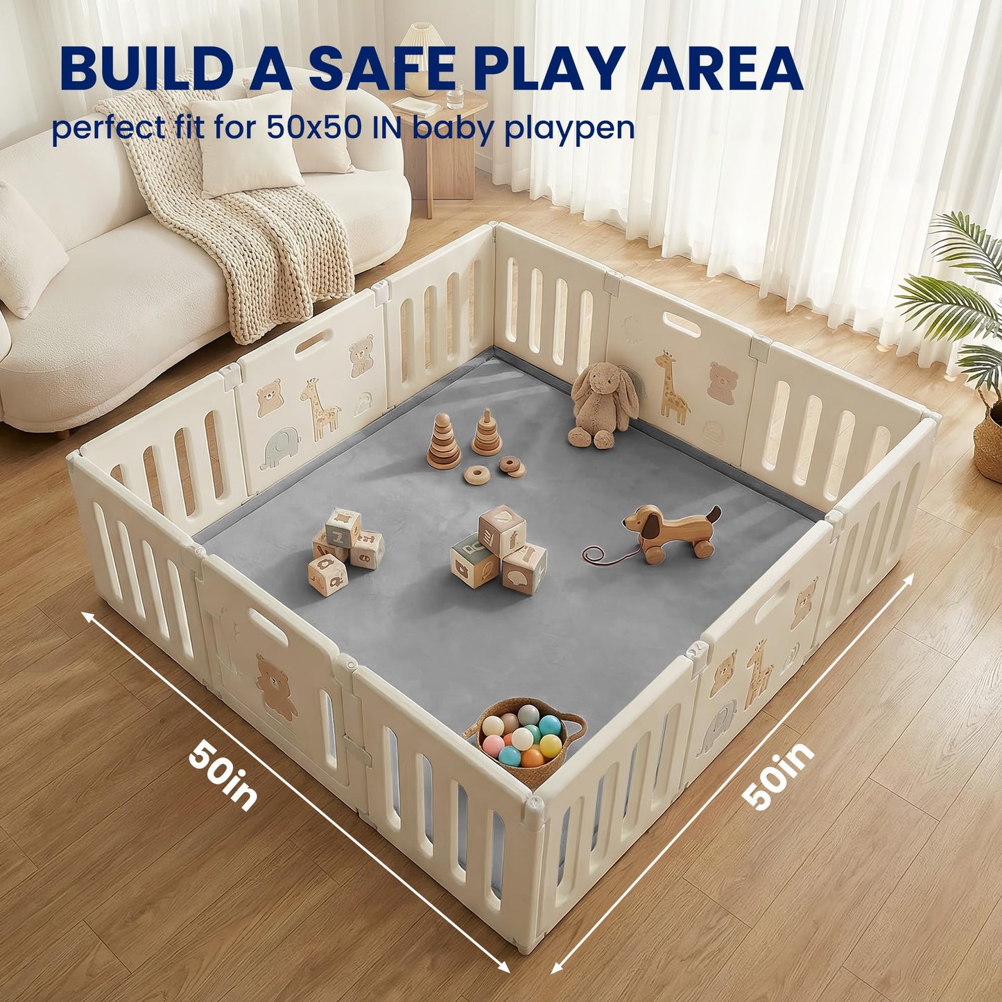 Huloo Sleep Ultra Soft Baby Play Mat for Floor,1.3" Thick Elasti-Foam 50x50 Playpen Mat for Toddlers Infant kids,Non-Slip Backing Safe for Crawling&Tummy Time,Tatami Style (Dark Grey)