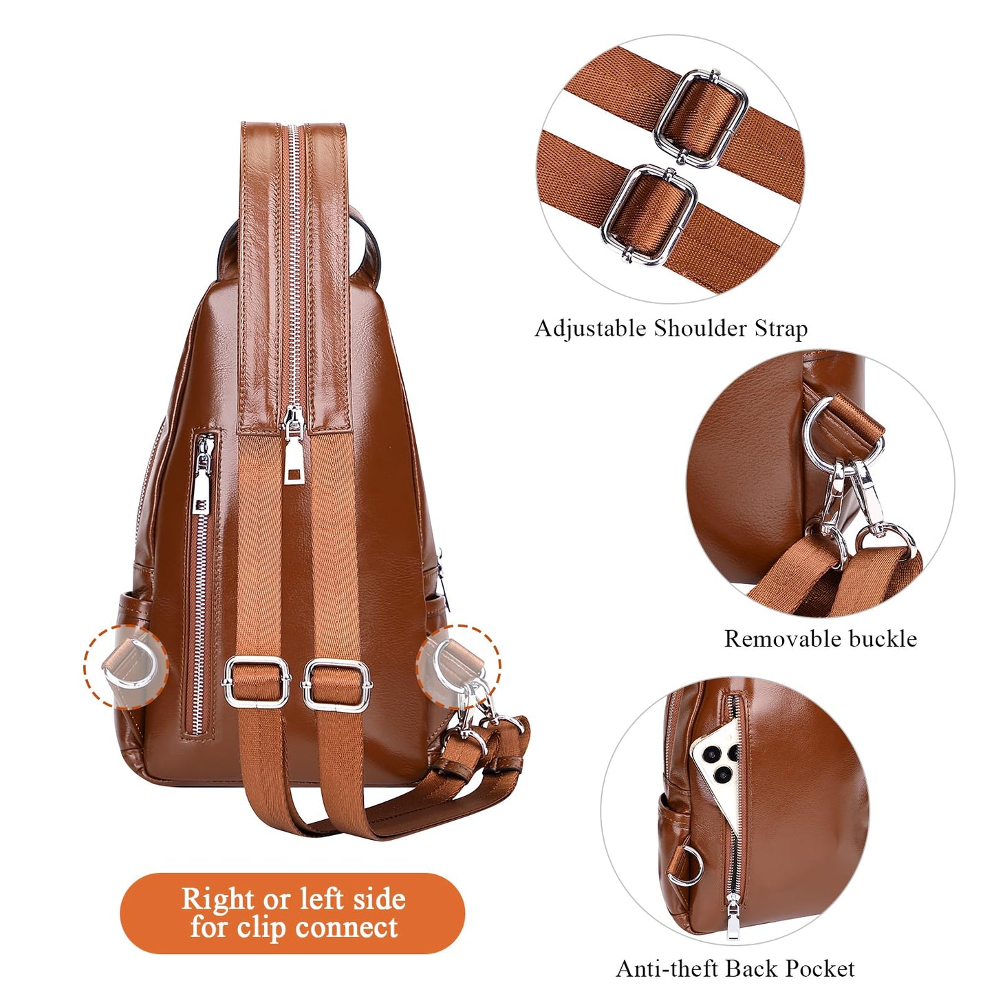 Over Earth Genuine Leather Sling Bag for Women Men Small Causal Crossbody Purse Chest Backpack(O212E Brown)
