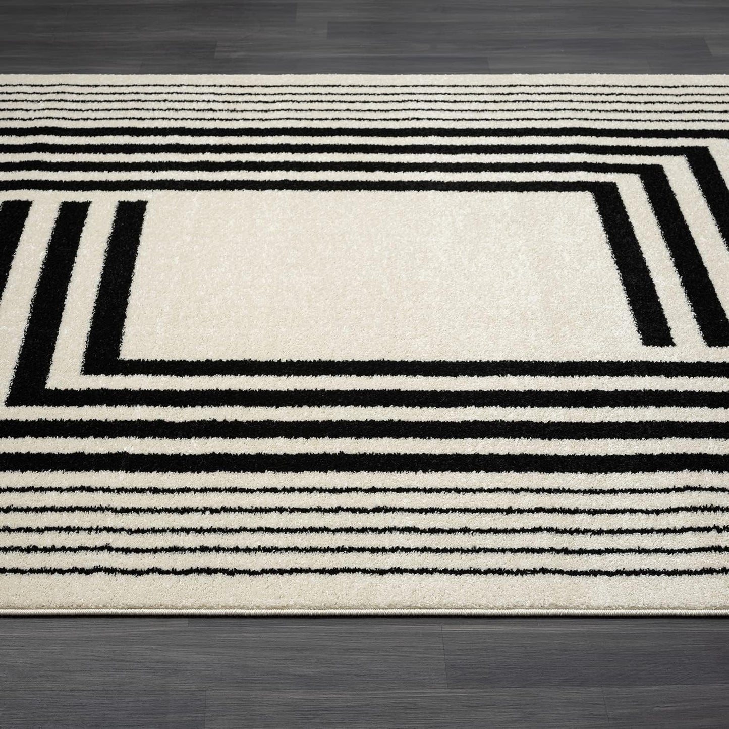 Abani Geometric Beige/Black Area Rug -5'3" x 7'6"- Modern 3D Lines Design - Deco Collection - Easy to Clean - Durable for High Traffic Areas -Living Room, Dining Room - Medium Pile