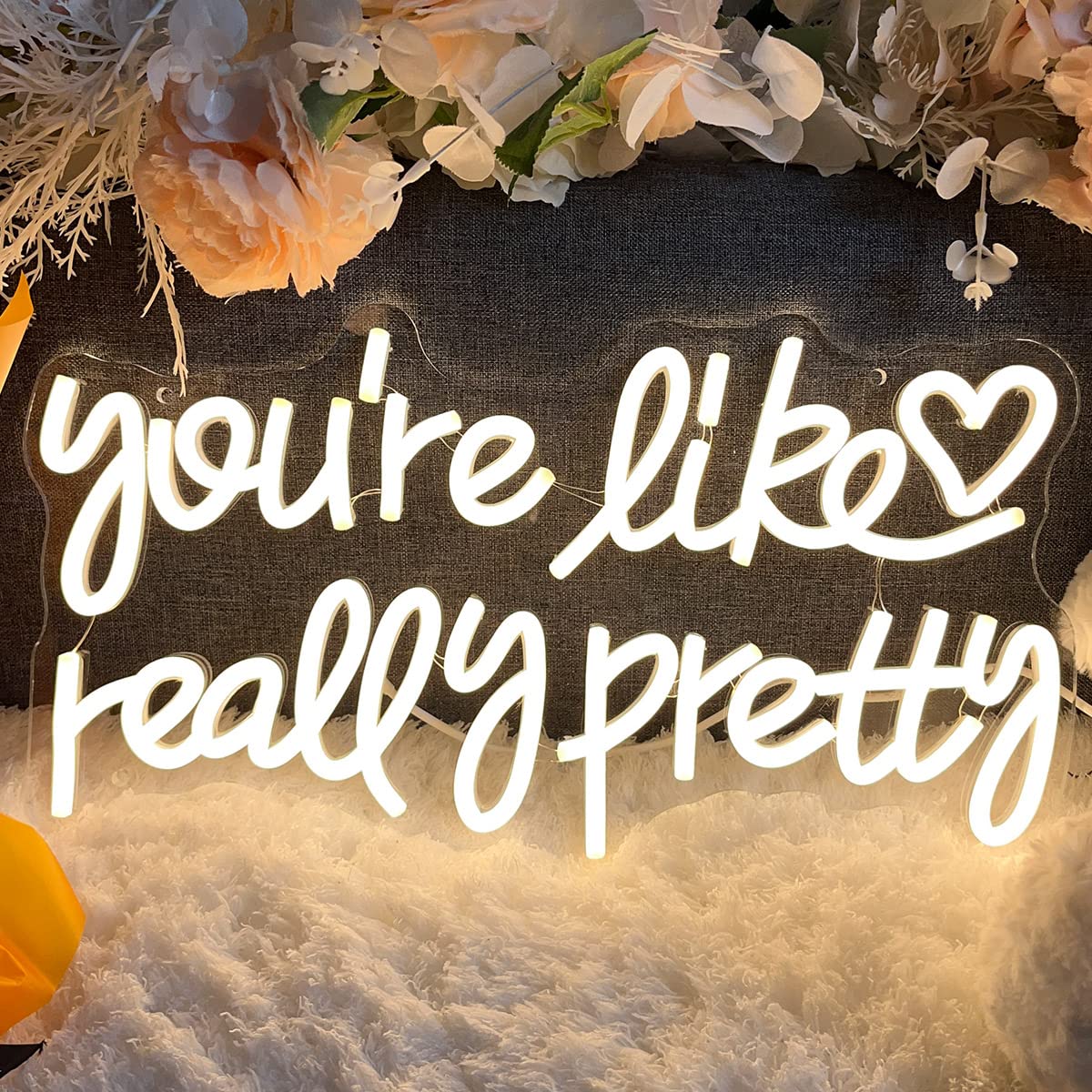 Neon Sign You're Like Really Pretty for Wall Decor Customized Led Neon Light Sign Personalized Birthday Marry Wedding Christmas Gift Sign Party Bedroom Bar Home Room (Warm White,40×22 CM)