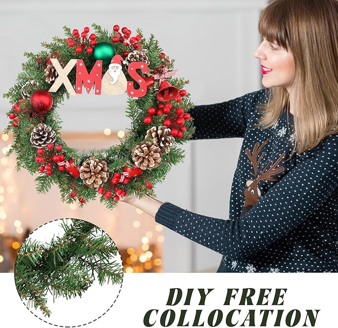 Zeyune Christmas DIY Green Wreath 14 Inch Artificial Christmas Wreaths Faux Plain Wreaths for Decorating Front Door Window Room Farmhouse Xmas Party Indoor Outdoor(Fresh,8 Pcs)