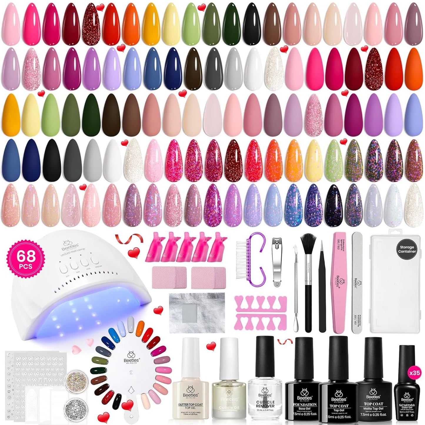 Beetles Gel Nail Polish Kit with U V Light - 80Pcs Fall Nail Fest Color Enchantment 55 Colors Gel Polish Starter Kit with Base Top Coat DIY Nails Stickers Manicure Tools Gift for Women Teens Girls