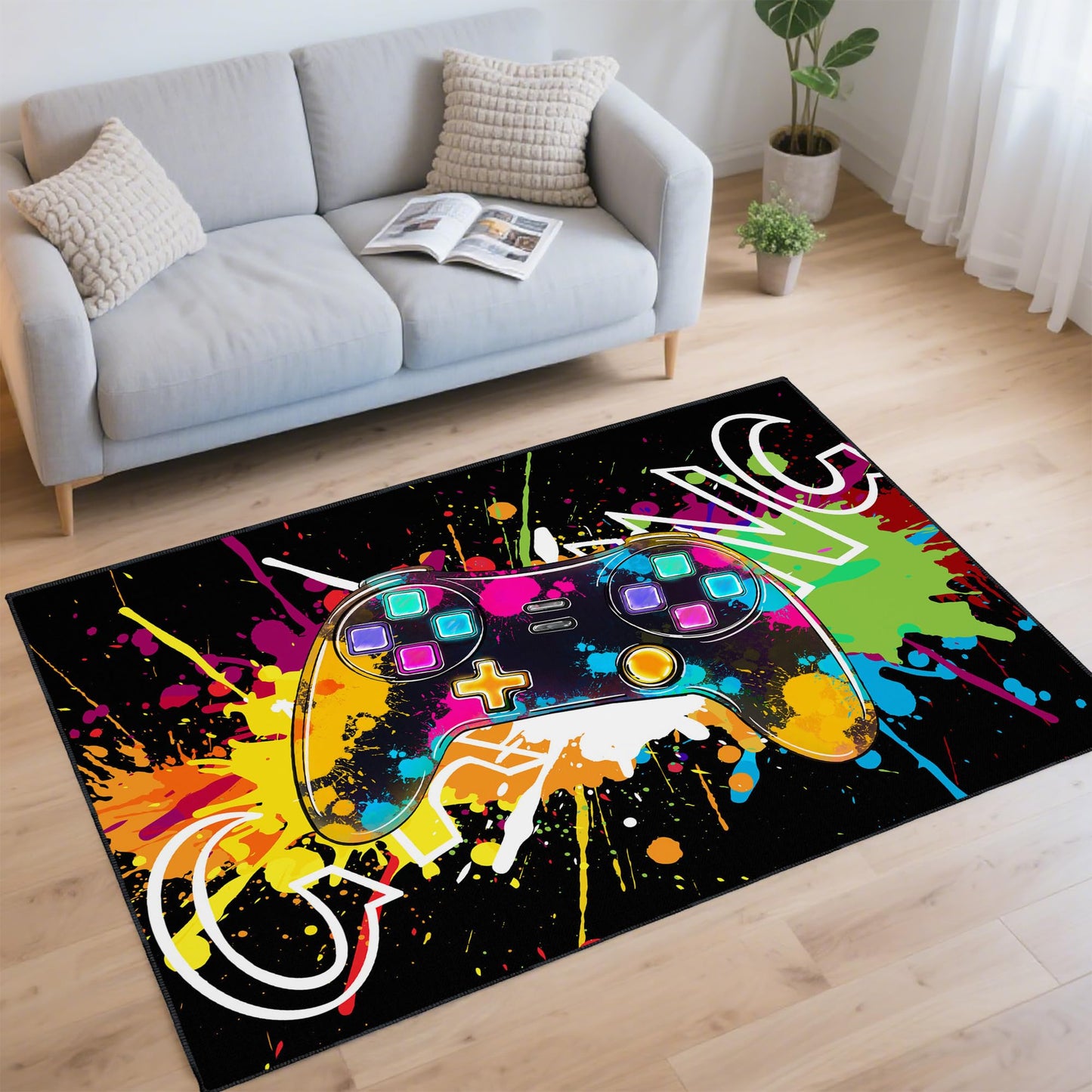 Gaming Rug for Room,3'x5' Cool Gamer Rugs with Non-Slip Backing,Game Room Carpet for Bedroom and Livingroom Decor