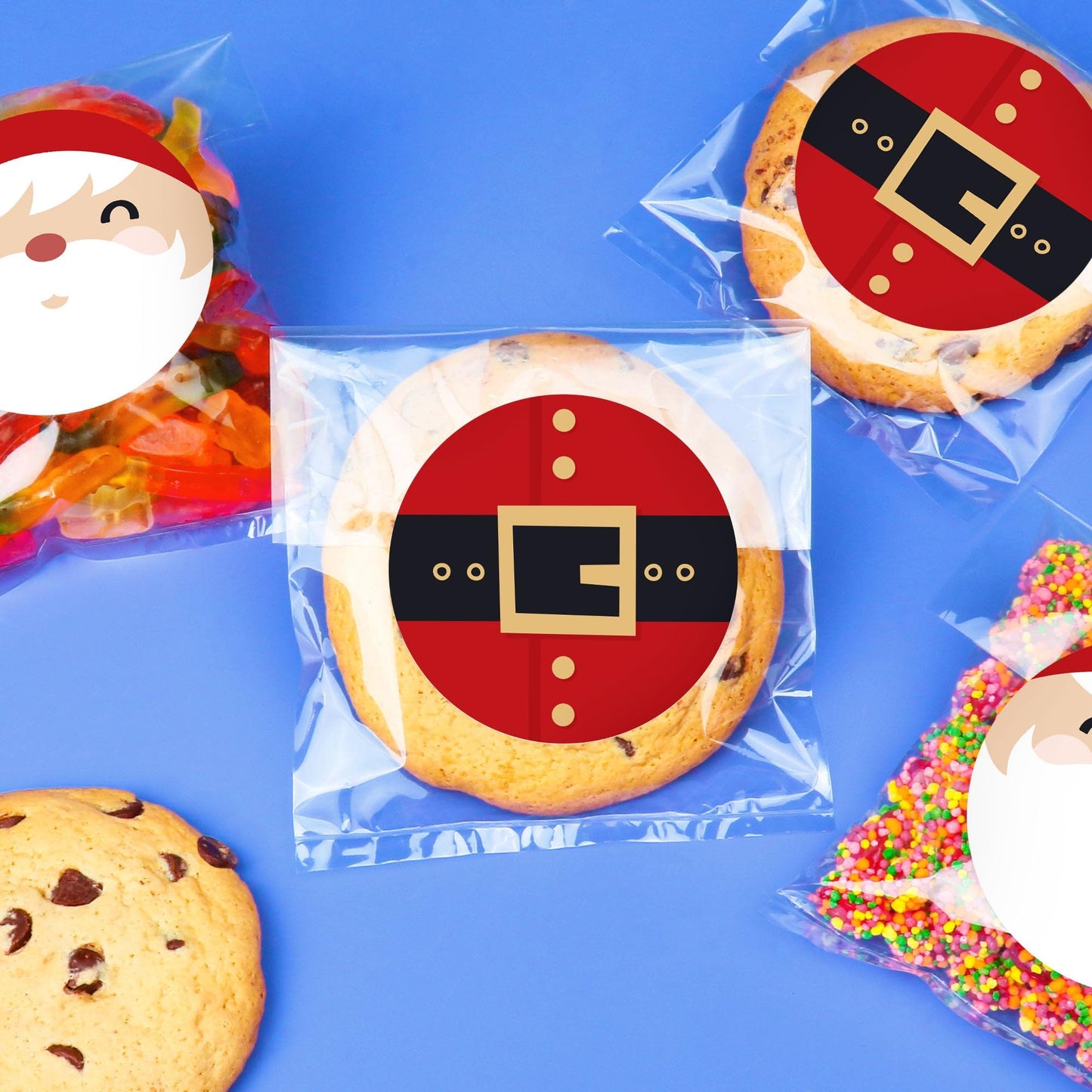 Big Dot of Happiness Jolly Santa Claus Stickers and Clear Cookie Bags, Cellophane Treat Bags 4.25x7 Inches, Holiday Christmas Party Favor Gifts for Candy or Baked Goods - 25 Count