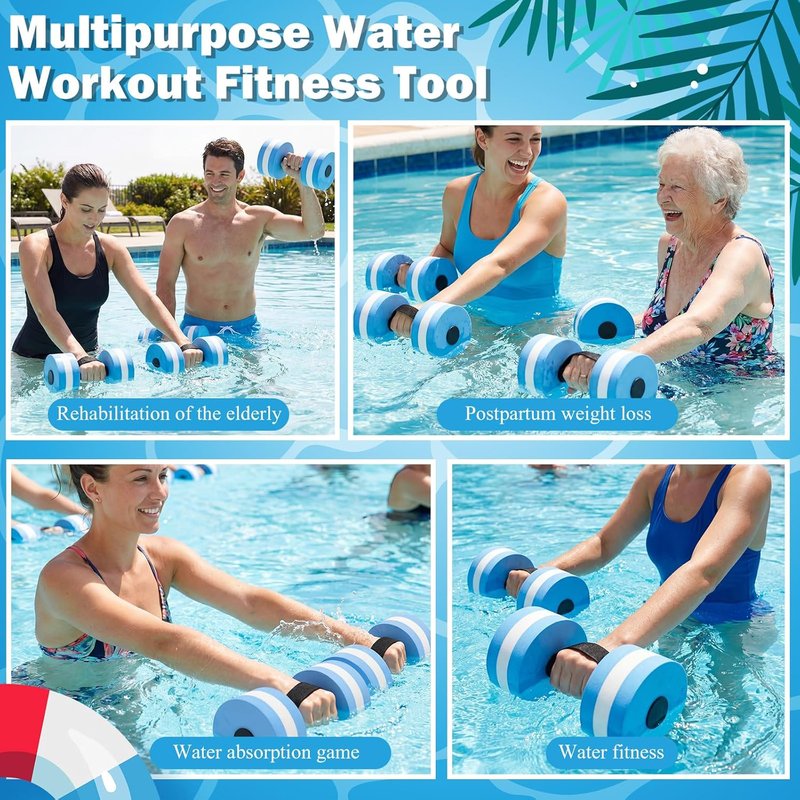 Water Dumbbells for Pool Exercise | EVA Foam Resistance Weights with Handle for Aqua Therapy & Fitness