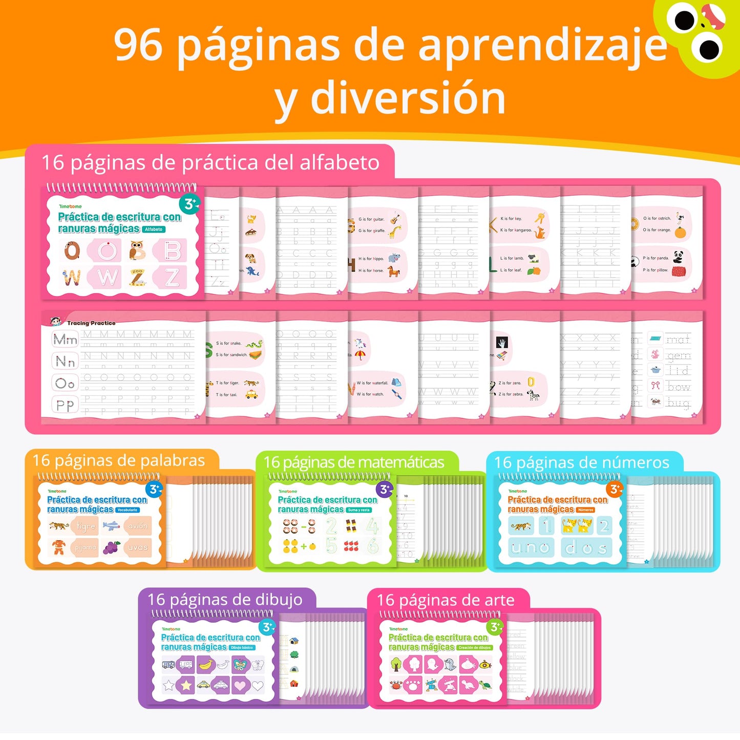 Timetome Large Magic Grooved Writing Practice for Kids 3-5 – Spanish Edition | Grooved Writing Books Ages 6-8, Handwriting Practice for Kids 5-7, Preschool Tracing Workbook for Boys & Girls