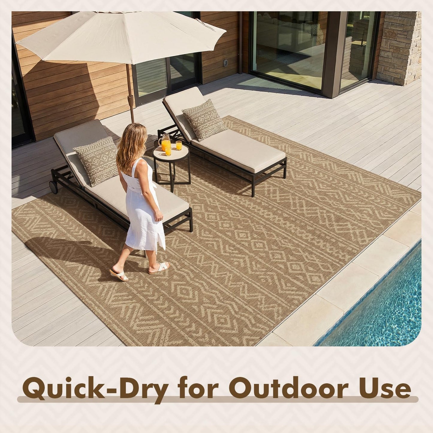 MontVoo-Outdoor Rug-Patio Rug 5x7 Polypropylene Indoor Outdoor Rugs Outdoor Carpet for Patio Deck Balcony Porch, Textured Weave, Durable for High Traffic, Fade-Resistant, Boho Farmhouse Neutral Brown