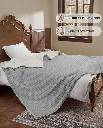 CAROMIO Heated Blanket King Size with LCD Dual Controller, Waffle Weave Fast Heating Electric Blankets, 10 Heat Levels & 1-12H Time Settings, ETL Certified, Machine Washable, Grey, 100" x 90"