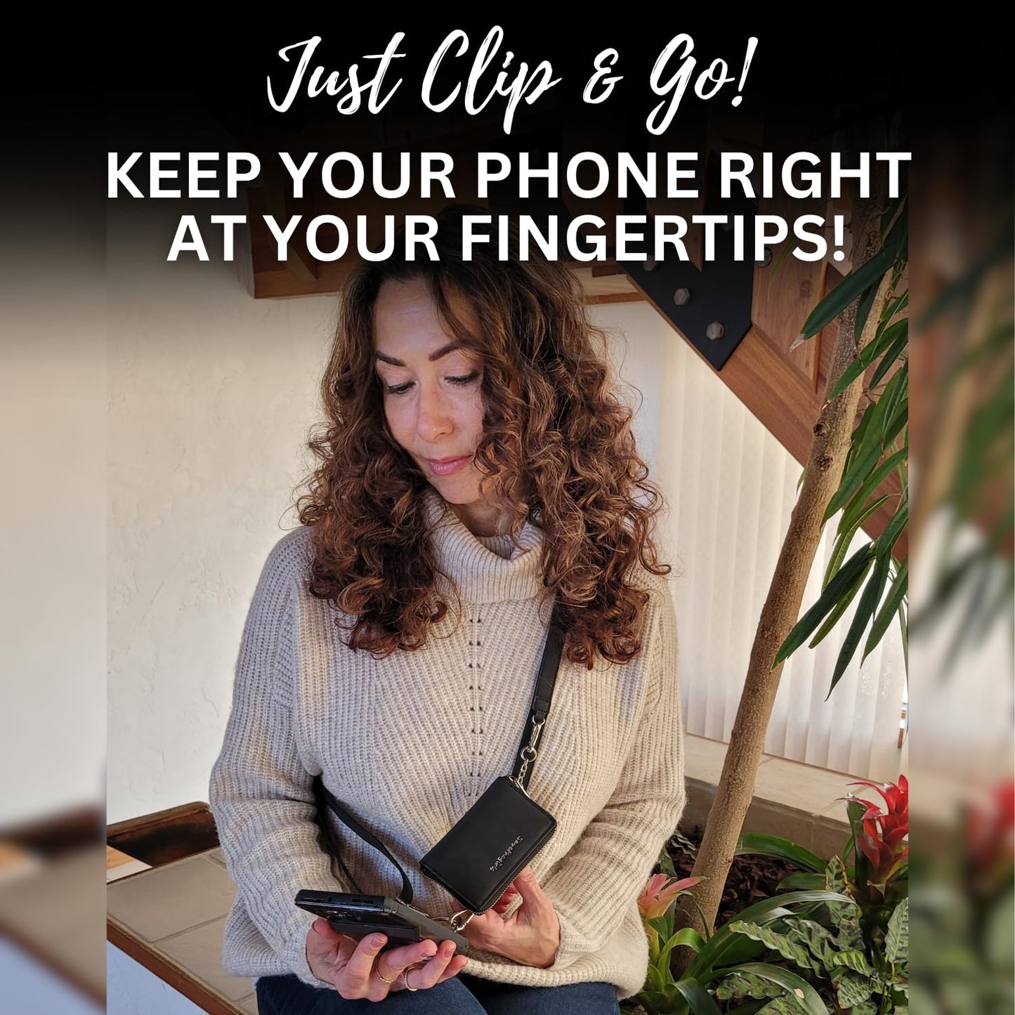 Save the Girls Clip & Go Strap - Cell Phone Strap with Brushed Vegan Leather Pouch - Women’s Crossbody Shoulder Strap-On Purse and Removable Wristlet (Deep Cream Rose)