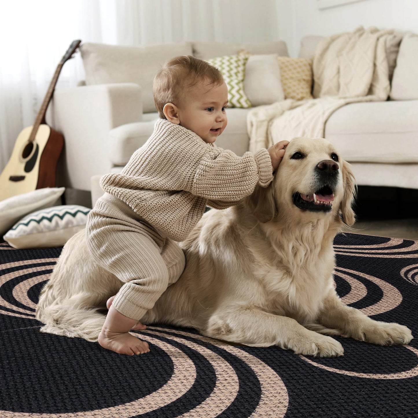 Tangsoo Easy Jute 2x6 Washable Runner Rug for Hallways,Non-Slip Black Outdoor Rug Runner,Modern Farmhouse Thin Carpet Runner for Porch Laundry Bedroom Kitchen Entryway