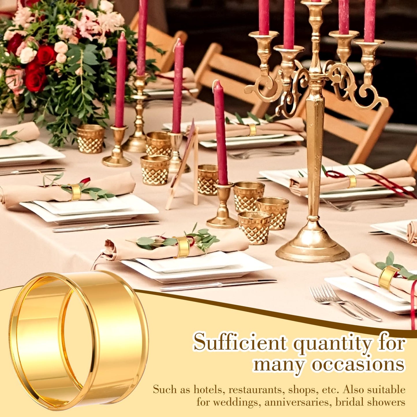 Lounsweer 100 Pcs Gold Napkin Rings Metal Round Holders Buckles for Napkins Weddings Table Serviette Receptions Banquet Birthday Christmas Party Decorations (Basic)
