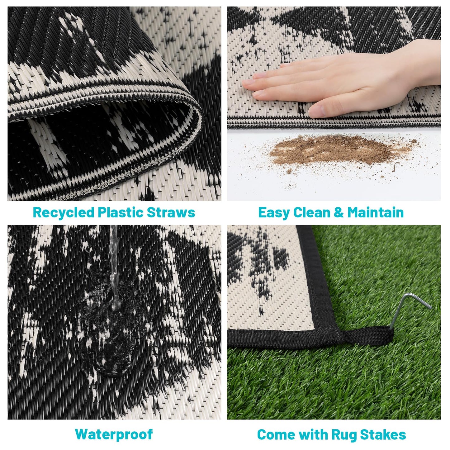HEBE Checkered Outdoor Rug Waterproof 8x10, Reversible Plastic Straw Rug RV Camping Rug, Indoor Outdoor Patio Mat Clearance, Outside Carpet for Porch, Deck, Camper, Balcony, Backyard, Picnic