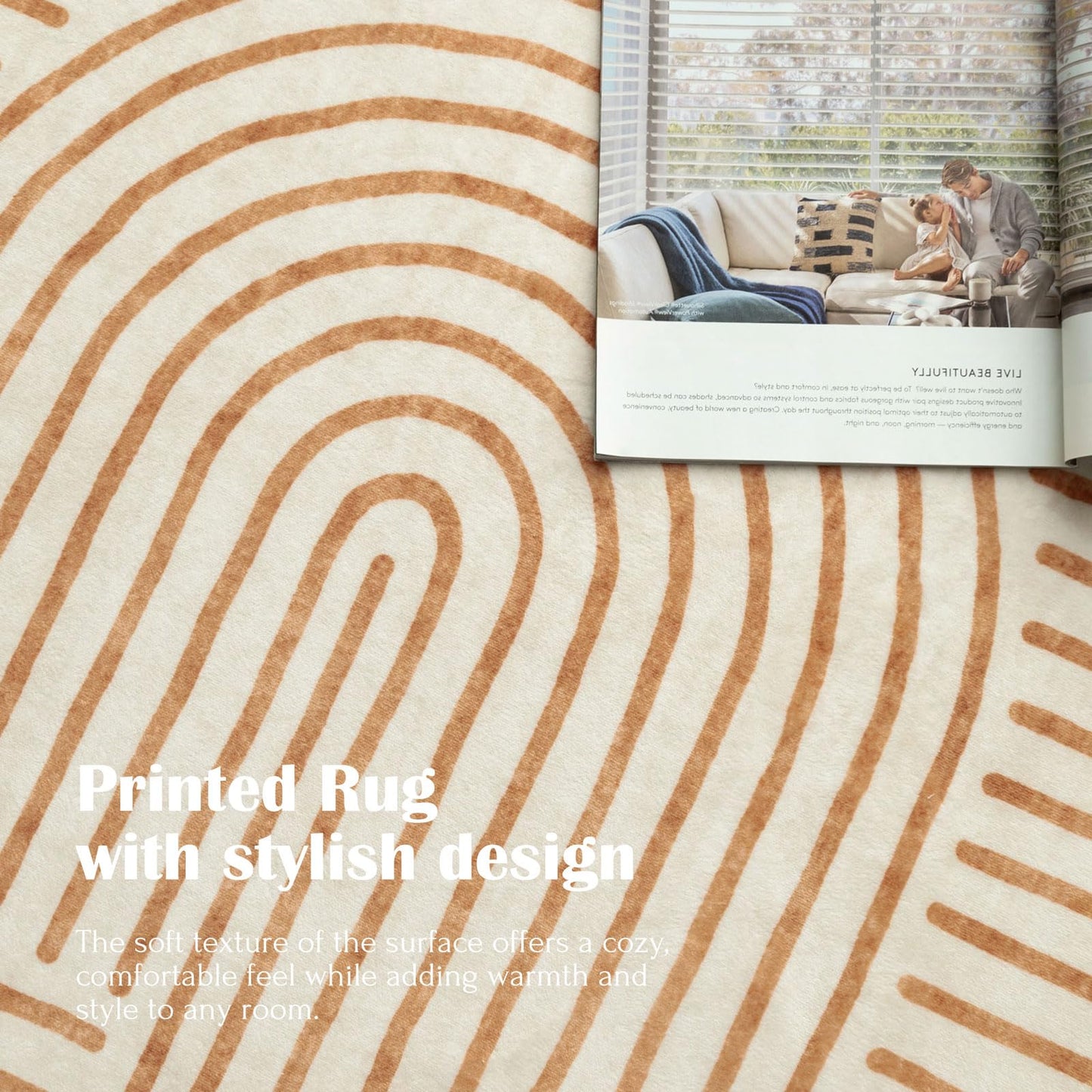 LUXRUG Washable Area Rug 5x7 - Boho Living Room Rug Soft Bedroom Rug Ultra-Thin Orange Modern Abstract Rainbow Dining Room Rugs Indoor Carpet for Living Room Nursery Room Home Decor