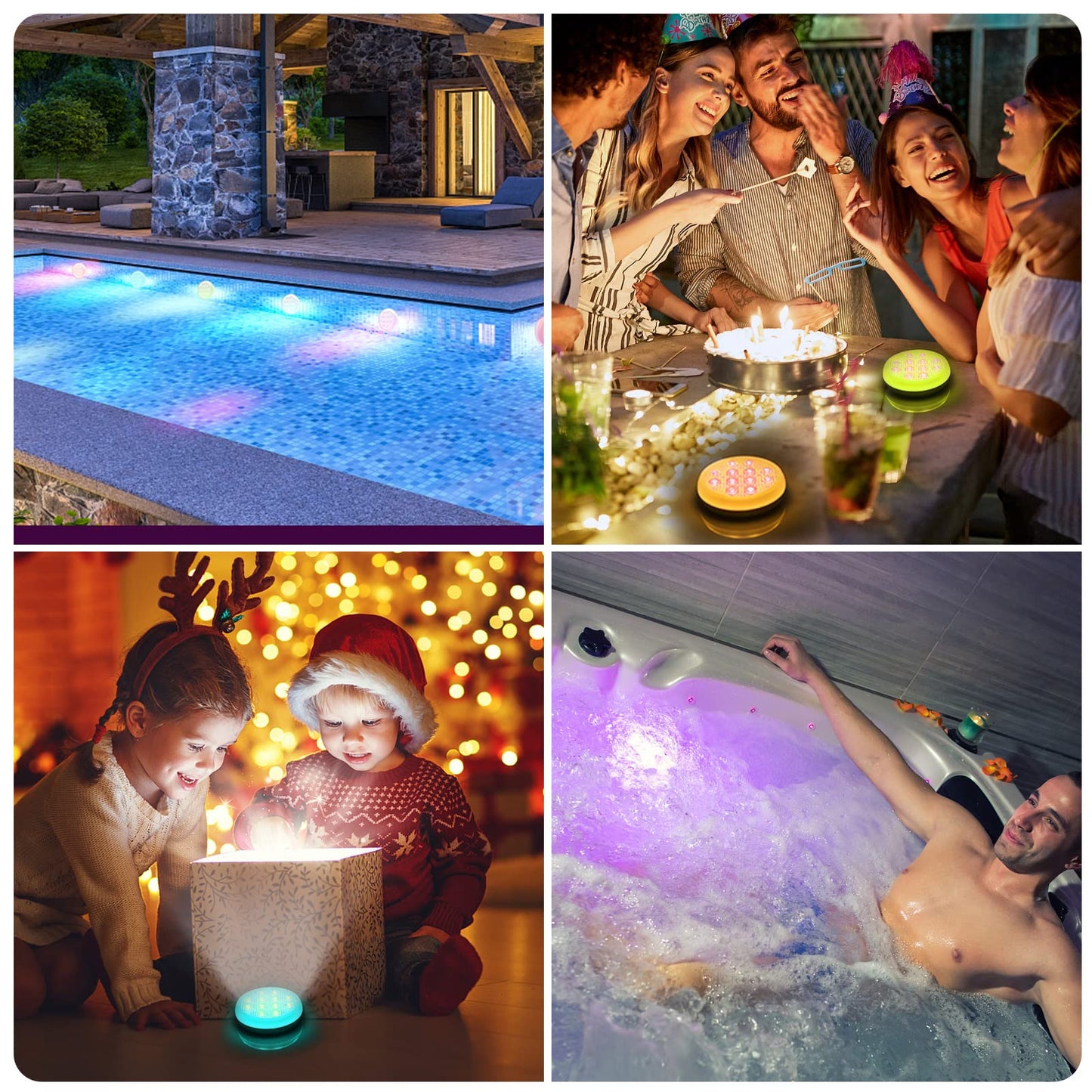 Ueyake Rechargeable Submersible Led Lights, Pool Lights with Remote, IP68 Full Waterproof Underwater Lights Built-in Magnet 16 Color Changing Floating Lights for Bathtubs, Ponds(4 Pack)