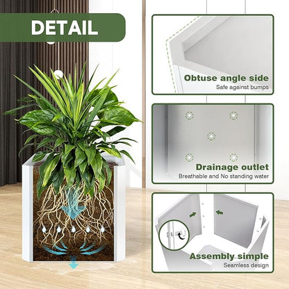 Steel Planter Box-24"x24"x24"-Large Square Planter Box-Outdoor Indoor-Cube Steel Planter Heavy Duty White Metal Planter Flower Pot Commercial Residential for Home Garden Porch Hotel Patio
