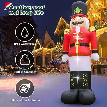 12FT Christmas Inflatable Nutcracker Soldier Outdoor Yard Decoration, Blow up Soldier Built-in Bright LED Light, Giant Nutcracker Festival Decor for Outside Lawn Garden Patio Indoor Home Porch Party