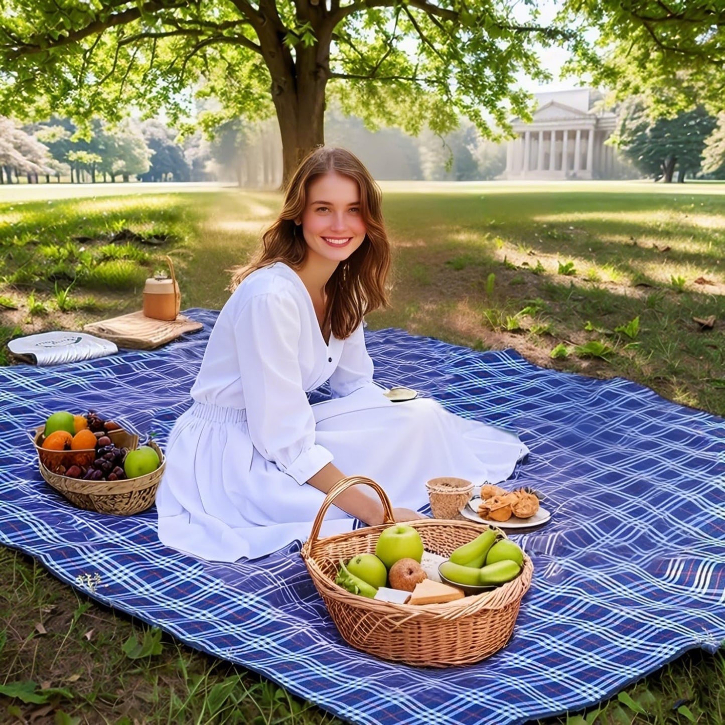 Wind Tour Waterproof Picnic Blanket with Carry Strap - Foldable Sandproof Outdoor Mat for Camping, Beach, Park - 59" x 71",Navy Blue(Single Mat)
