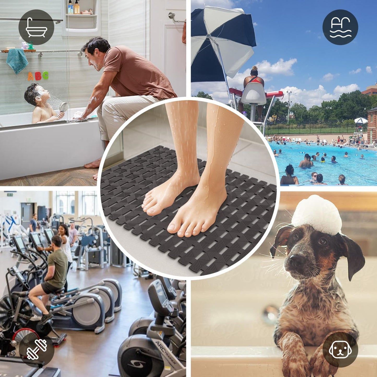 Bathtub Mat Non Slip - for Inside Bath Tub & Shower, Small 27x16 Inch, 180 Strong Suction Cups, Soft Textured Surface, Fast Drain & Quick Dry, Bathroom Safety Mat, Dark Gray, Matace