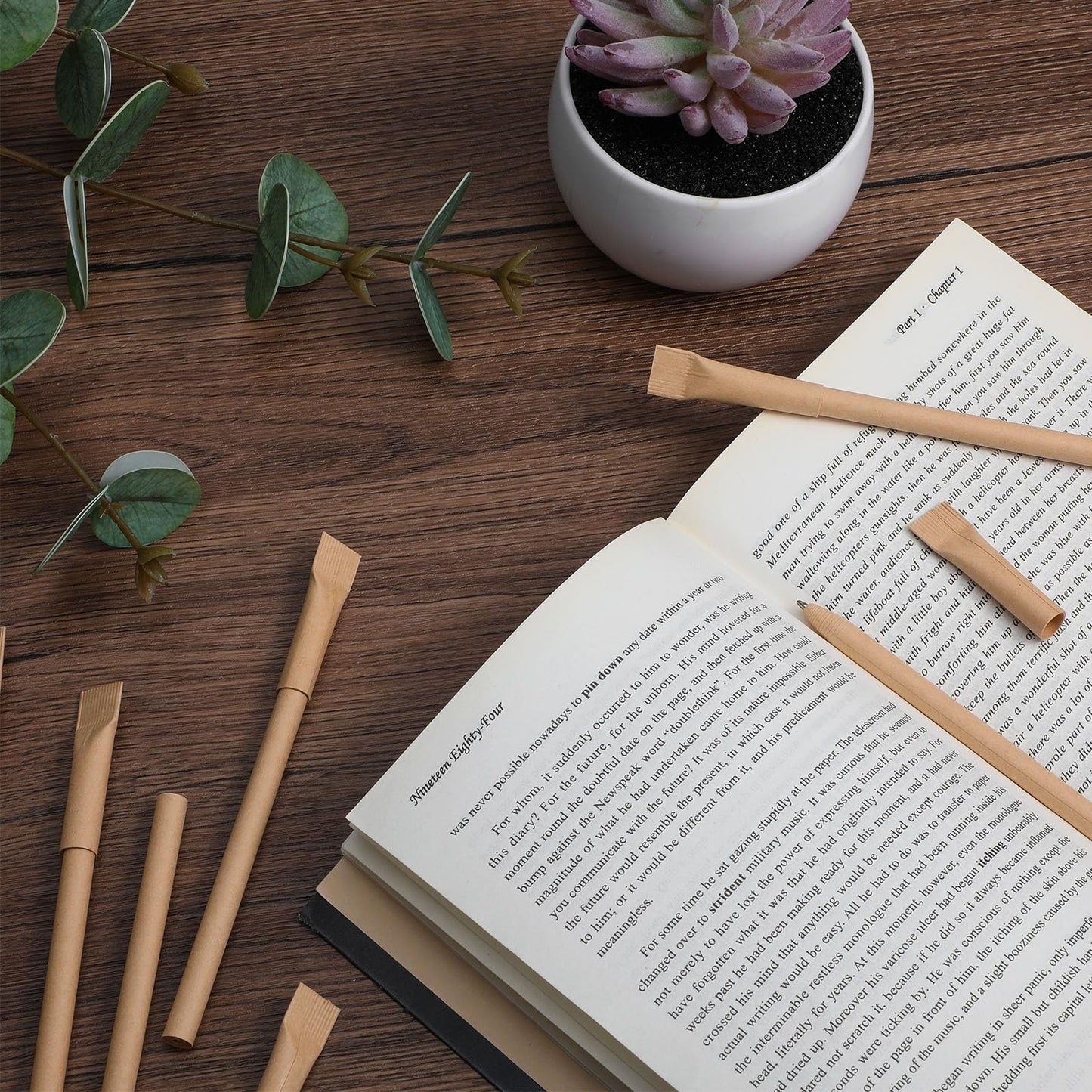 Leooomap 100pcs Paper Pens with Black Ink - Eco-Friendly Recyclable Cardboard Barrel Pens, Bullet Tip 1.0mm for Smooth Writing, Office School Supplies