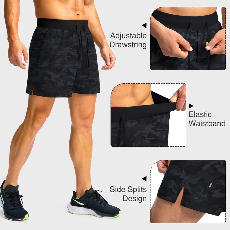 Soothfeel Men's Running Shorts with Zipper Pockets 9"/ 7"/ 5" Lightweight Quick Dry Basketball Gym Workout Athletic Shorts for Men (Grey Camo, XXL)