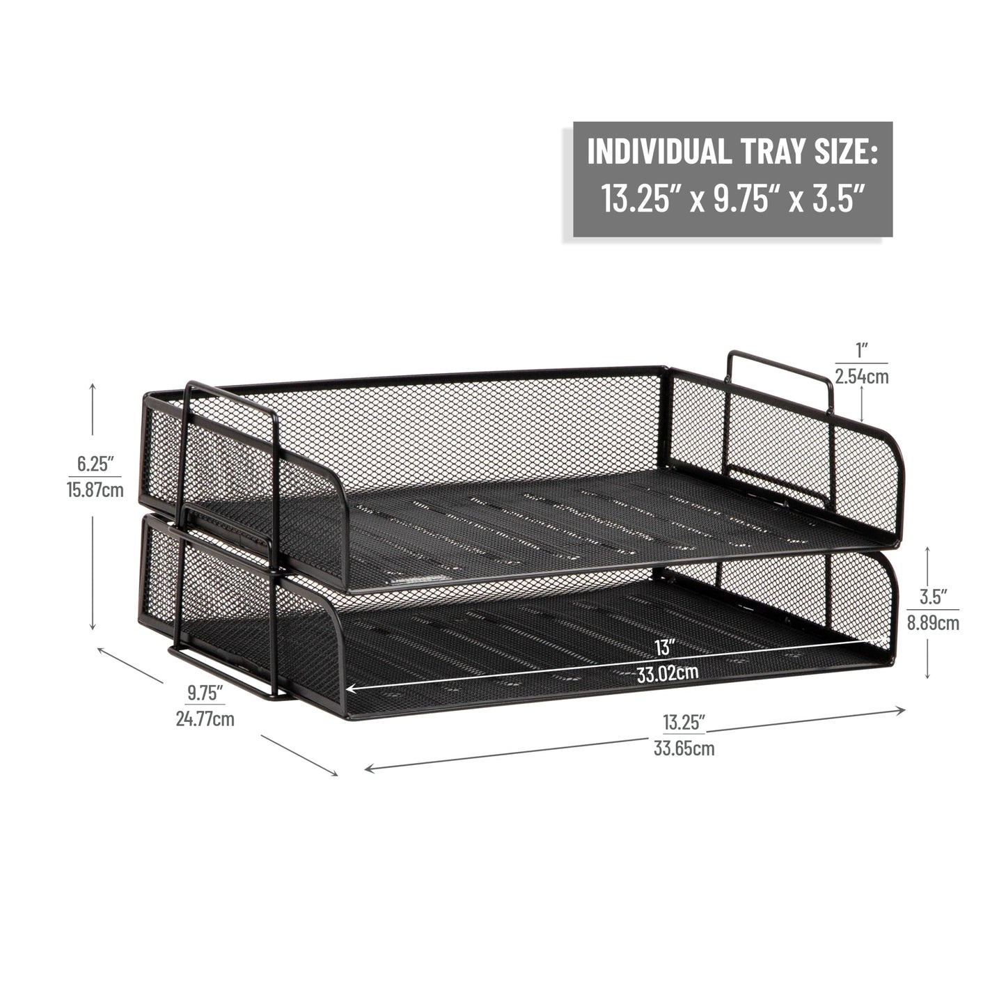 Mind Reader Stackable Paper Tray, Desktop Organizer, File Storage, Office, Metal Mesh, 2 Pcs., Black