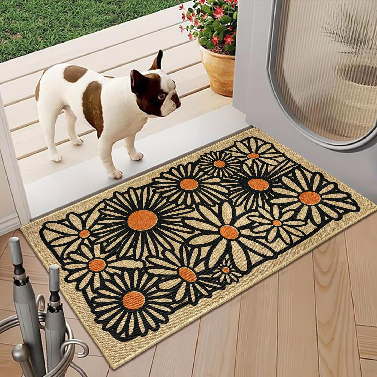 Welcome Mats Front Door Mats for Outdoor Indoor Entrance Non-Slip Backing Doormat for Housewarming Gifts Durable Daisy Flower Floor Mat Summer Home Rugs for House Farmhouse Kitchen Hallway 16.9"x29.9"