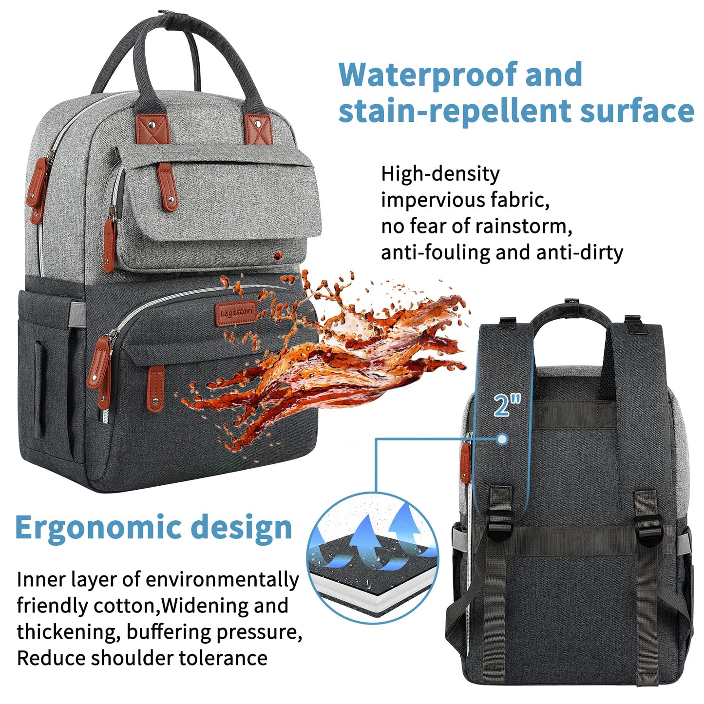 Diaper Bag Backpack, Baby Bag for Boys Girls, Large Diaper Backpack Travel Diaper Bags with Insulated Pockets Baby Registry Search Shower Gifts Newborn Essentials for Mom Dad, Waterproof Grey