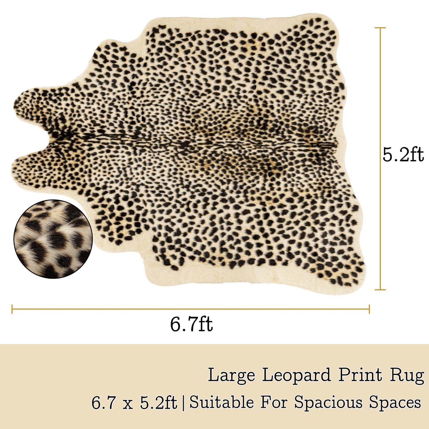 Mibathni Cheetah Print Rug, Leopard Rug Faux Cowhide Animal Skin Fur Hide Cheetah Area Rug Carpet for Living Room Bedroom Western Decor 6.7 x 5.2ft
