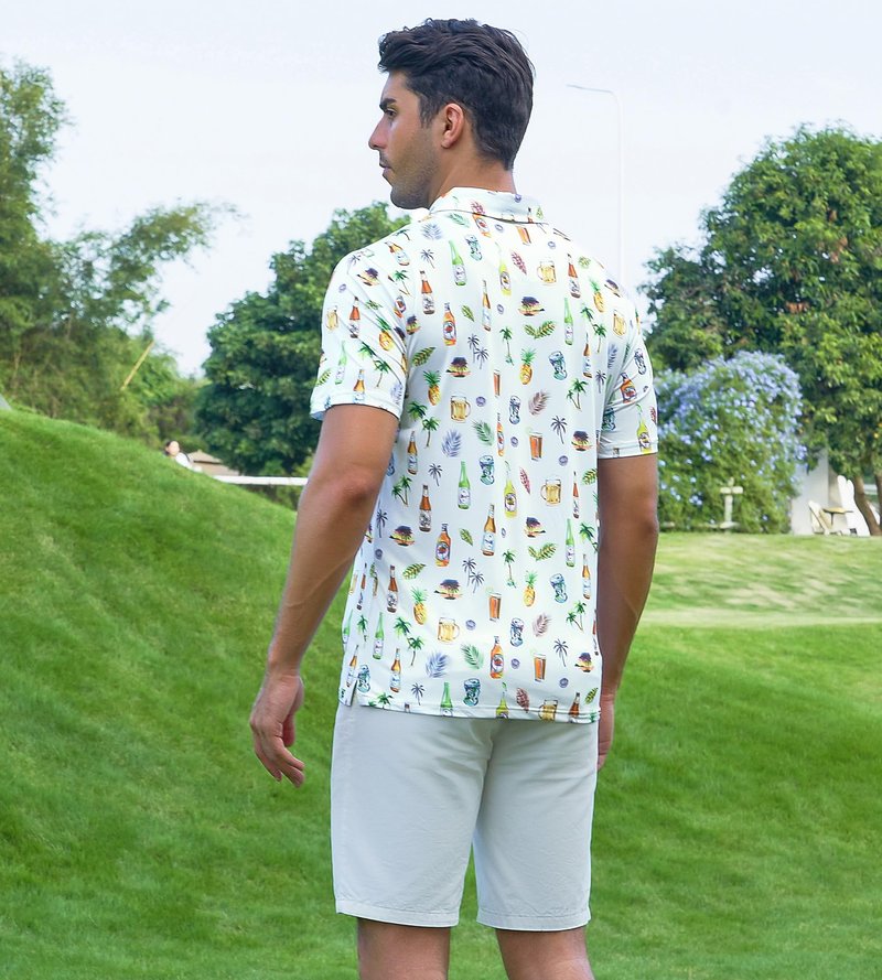 Alex Vando Mens Hawaiian Golf Shirt Moisture Wicking Digital Print Golf Shirts for Men,White Beer,XL
