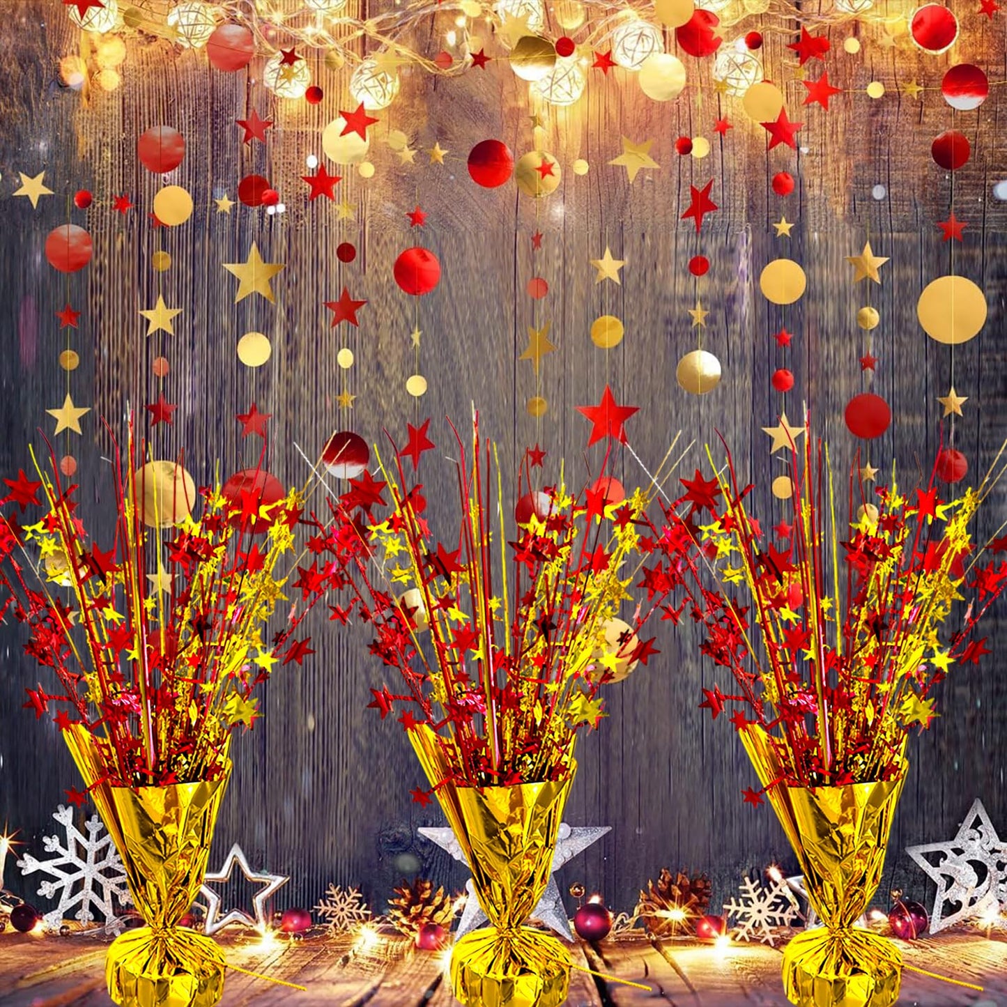 YinNorth 6 Pack Metallic Foil Spray Table Centerpiece Decoration Star Brust Glitter Table Topper Decor for Birthday Circus Casino Graduation Christmas New Year's Eve Party Supplies Red Gold
