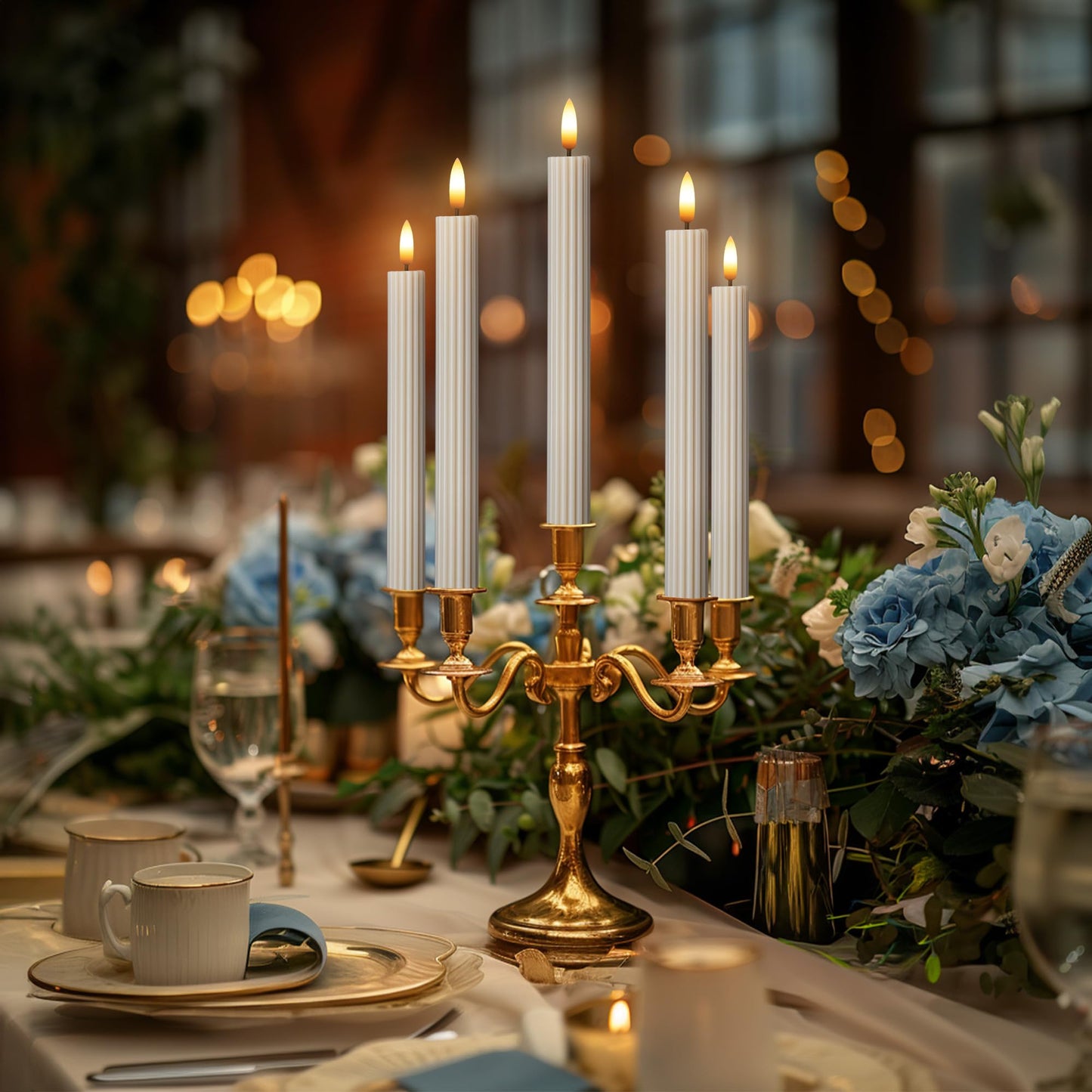 West Ivory 12 Pack, 10" LED Flameless Real Wax Cream Beige Fluted Ribbed Grooved Taper Candles, Remote & 24h Timer Memory, On/Off Button, Dimmable, Flicker Mode, Battery Operated, Wedding