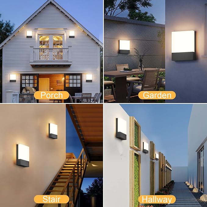 1-Pack Modern Outdoor LED Wall Light,24W 3000K Wall Porch&Patio Light,IP65 Led Exterior Wall Lights Fixtures,Low Profile Wall Sconce for House Yard Garage Walkway Garden(Black)