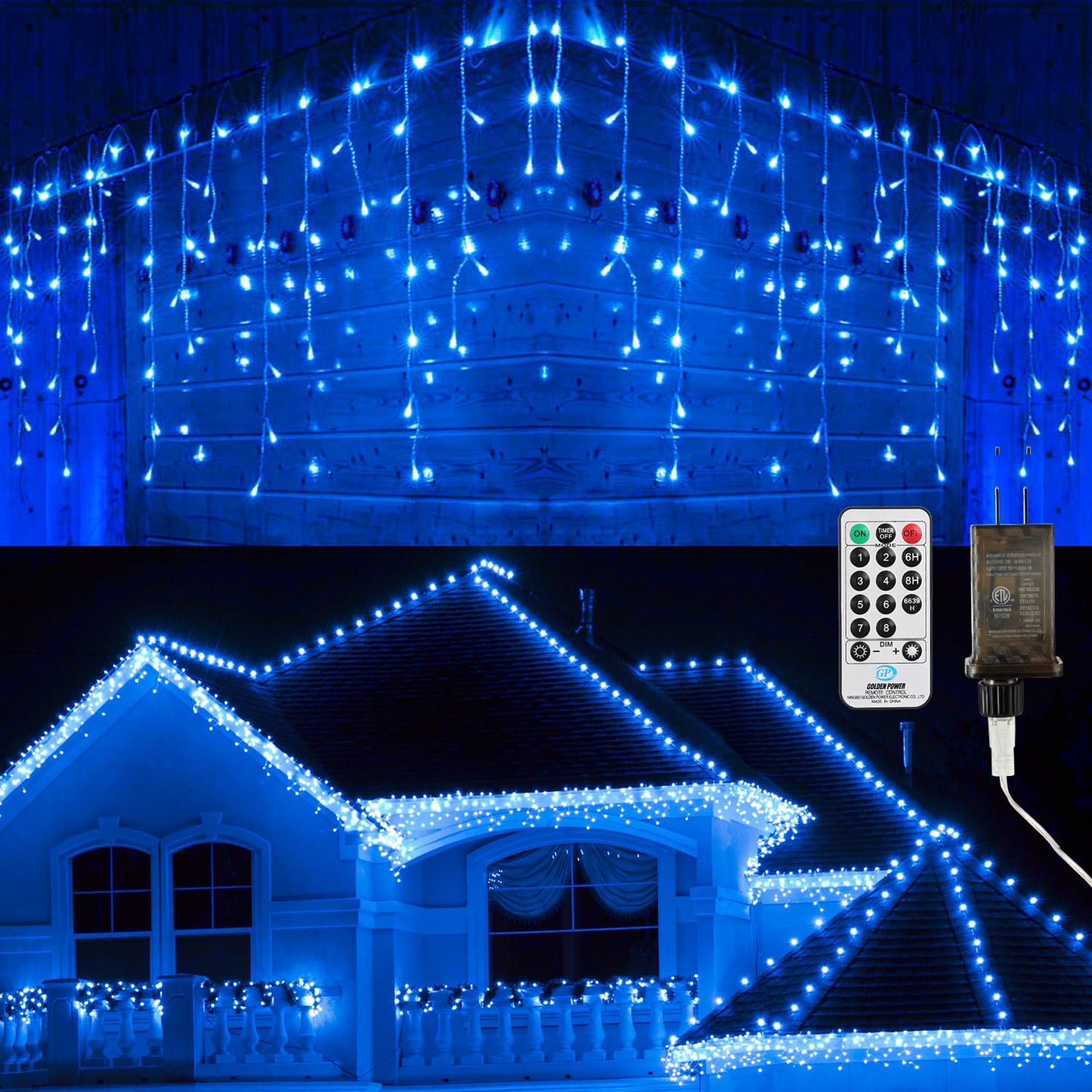 Brizled Blue Icicle Lights, 29ft 360 LED Christmas Icicle Lights with Remote, 8 Modes Christmas Roof Light with 60 Drops, Connectable Xmas Eave Light Outdoor Drop Lighting for Xmas Wedding Holiday
