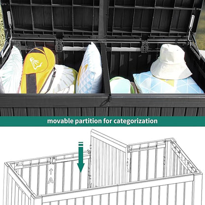 YITAHOME 150 Gallon Large Deck Box w/Divider, XL Waterproof Outdoor Storage for Patio Furniture,Outdoor Cushions, Garden Tools, Sports Equipment and Pool Supplies, Resin, Lockable, Black
